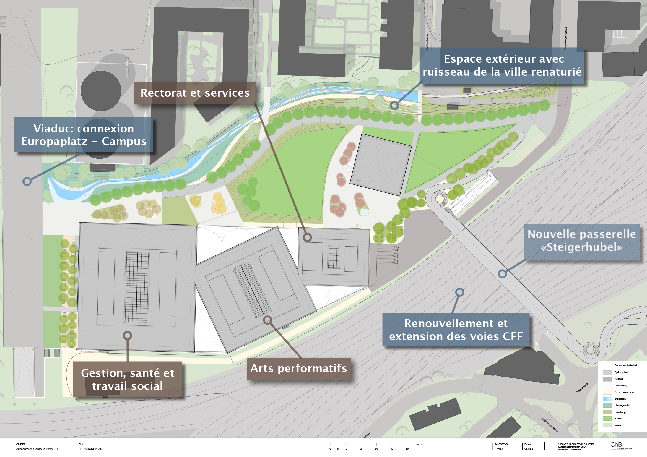 La friche industrielle actuelle sera aménagée en une zone de détente sans voiture raccordée aux quartiers environnants.